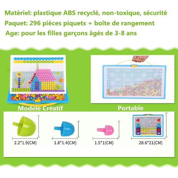 Kreativ mosaikpuslespil 296 stk. magnetisk byggeklods farverigt konstruktionsspil DIY pædagogisk legetøj assorterede farver julefødselsdagsgave til barn B