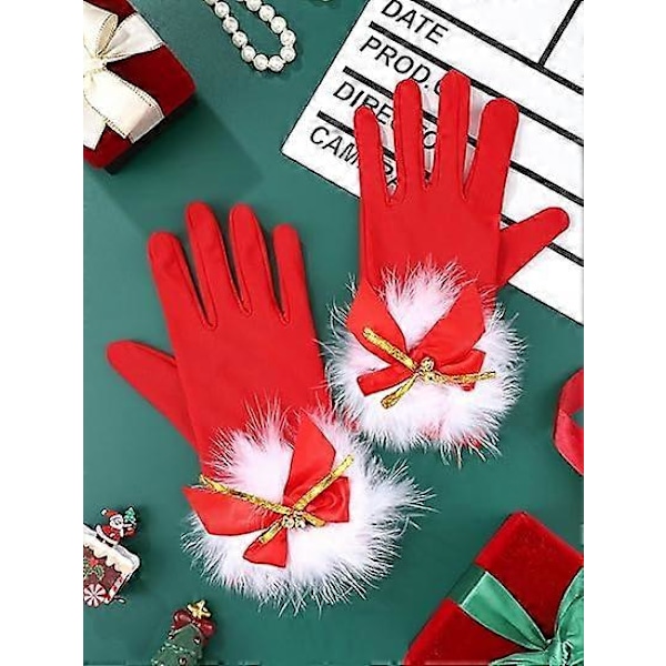4 par jule-røde handsker, julemandsbuehandsker, elastiske mælkesilkehandsker, tøjtilbehør egnet til julecosplayfester