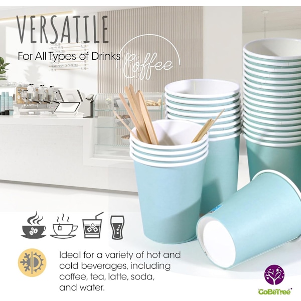 QU*100 x 240 ml blå papirkrus, slidstærkt kartonpapir, robuste engangskrus til fester og arrangementer