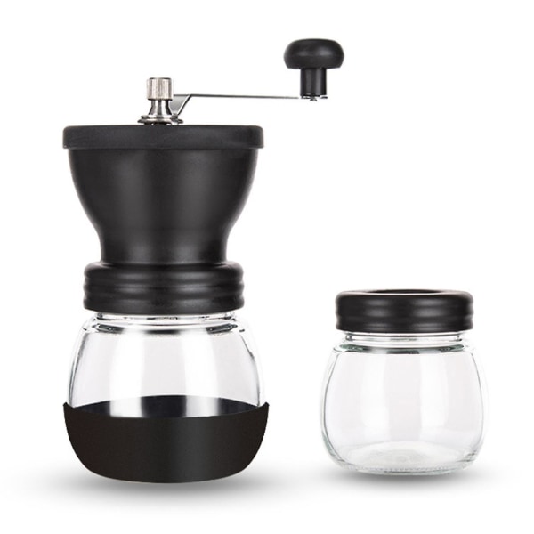 Manuell kaffekvernmaskin rustfritt stål og glass for kaffe og peppernøtter Krydder With Coffee Can