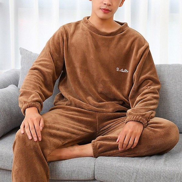 Vinterpyjamassæt tykt varm flannel hjemmetøj Mænd Loungesæt Kvindepyjamas hjemmetøj large size(70-80kg)