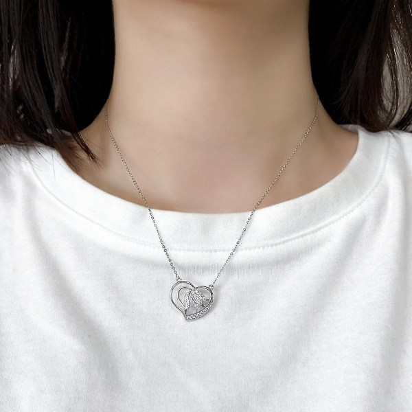 S925 Sterling sølv Lucky Lily kjærlighet hjerte halskjede for kvinner datter kjæreste