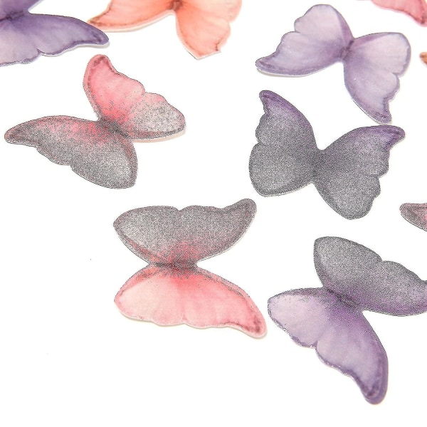 Spiselige wafer papir sommerfugle sæt med 48 lilla farverige kage dekorationer, Cupcake Topper blandet farve (gratis forsendelse)