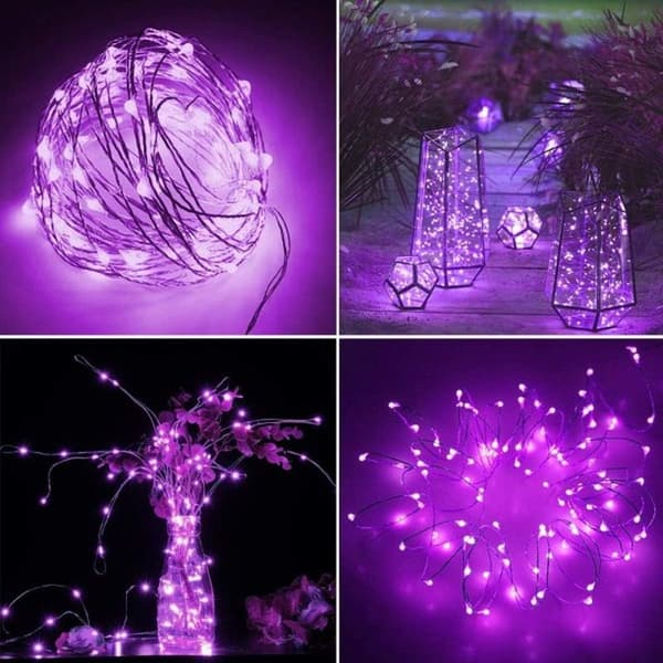 Batteridrevne lyslenker, 10 meter 100 LED-lyslenker, fjernkontrolltimer, 8 moduser Purple
