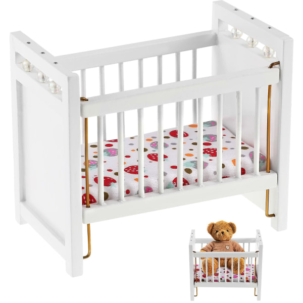 Miniatyr Baby Crib Mini Husmøbler Modell Gjør-det-selv Scene Dukke Hjemmemøbler Håndverk Dekorativt tilbehør Lekepynt