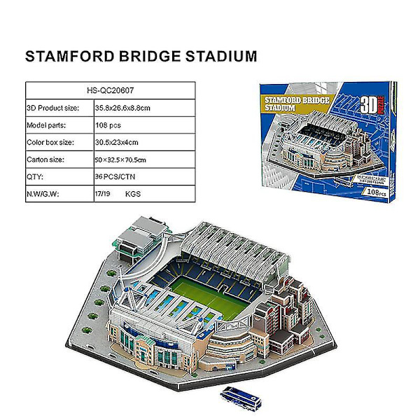 Ny klassisk pussel DIY 3d pussel Världsfotbollsstadion Monterad byggmodell snabb Stamford Bridge