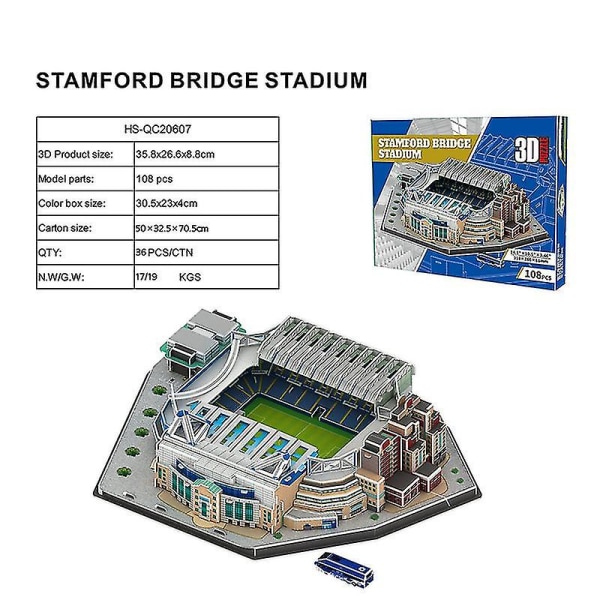 Nya klassiska Jigsaw DIY 3d Pussel World Football Stadium monterad byggnadsmodell snabbt Stamford Bridge