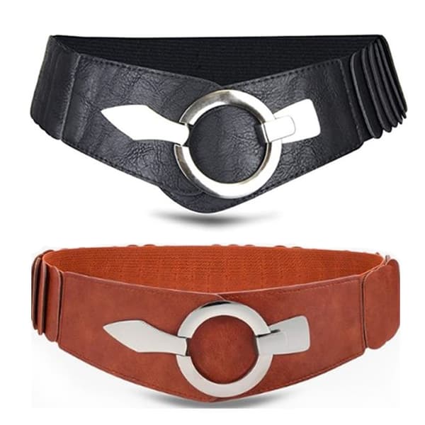 Brett Dambälte, Dambelte, Midjebånd, Belte, Elastisk cinch-belte, Svart, Lær, Dobbel ring