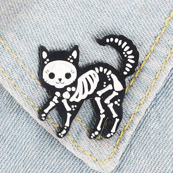 2 st Kreativa Unisex Katt Skelett Emallj Brosch Pin Badge Jeans Jacka Krage Dekor