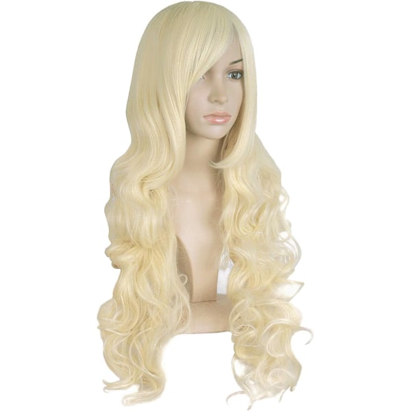 32 tum/80 cm Charmiga långa peruker för kvinnor lockig vågig cosplay kostym dam peruk (ljusblond) green