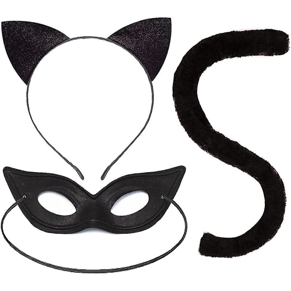 Black Cat Costume Katteører Hale Og Maskerade Øyetrekk For Kvinner Jenter Halloween Cosplay Tilbehør