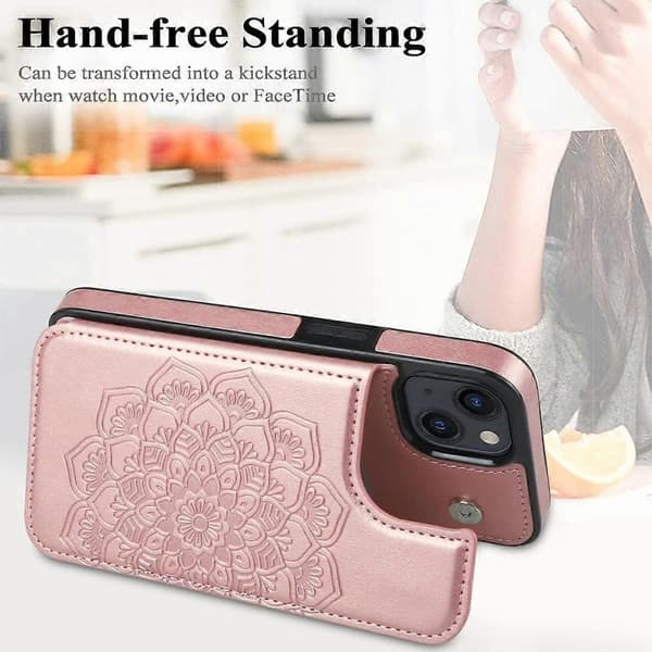Blomstret Magnetisk Flip Tegnebogsetui til iPhone 15 med Kortholder [JUN]
