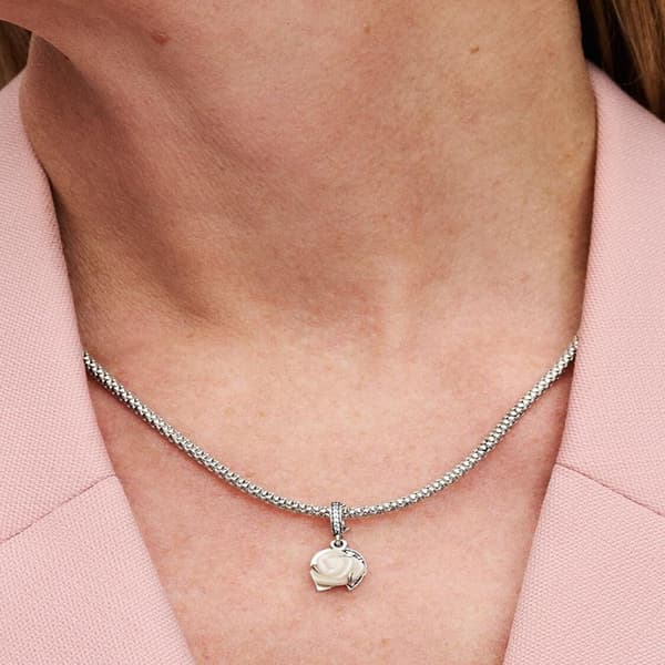 Pandora - White Rose in Bloom Double Dangle Charm - Sterling Silver
