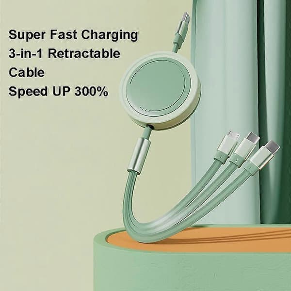 Typ C 3 i 1 Typ-C/Lightning/Micro USB Infällbar Datakabel 66W Snabbladdningssladd