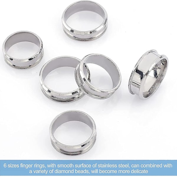 6 stk. ringe kerne blanke til indlæg ring rustfrit stål rillet fingerring 8mm Silver