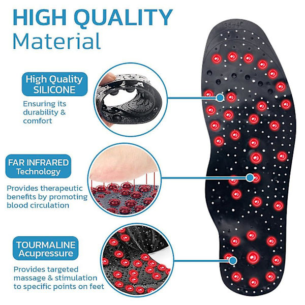 Fjärrinfraröd turmalin akupressur innersulor, magnetisk akupressur reflexologi innersula, fotmassage magnetiska innersulor (1 par) Black S