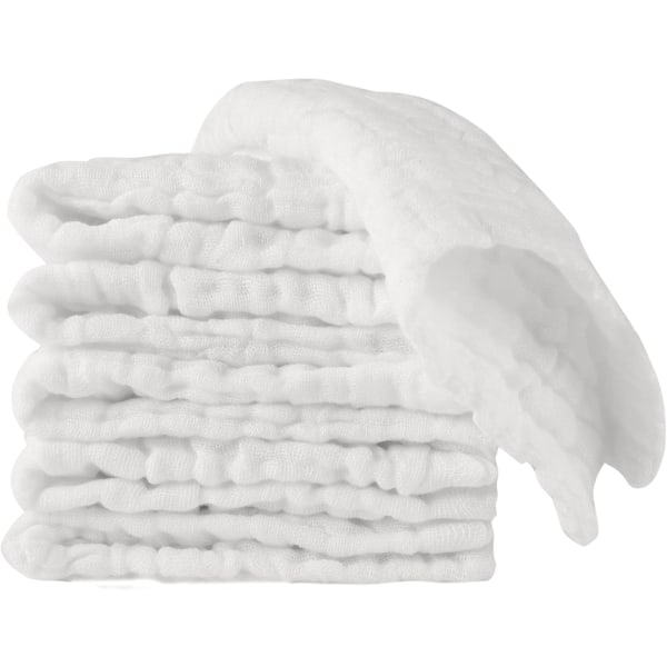 6 st tvättlappar för baby, 25 x 25 cm, återanvändbara mjuka muslin-tvättlappar för baby, tvättbara bad- och ansiktstvättlappar för nyfödda (vita)