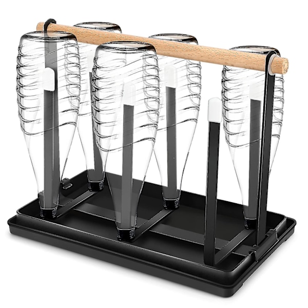 Flaskeholder til Sodastream, Stativ for 6 Flasker, Dryppstativ, Flasker, Metallisk Avrenningsstativ, Flasker, Koppbærer med Dryppbrett for Flasker og Kopper (svart)