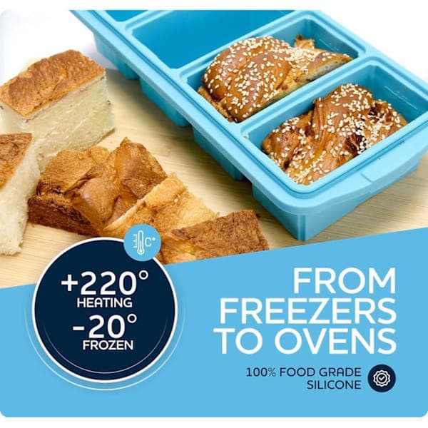 2-pack silikonform för frys med lock - Behållare för frysning av soppa - Stor isbitsform (Blå)