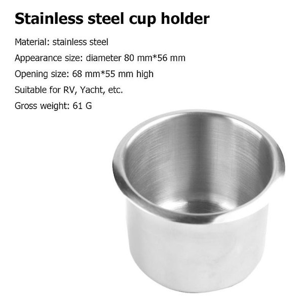 68x55mm Lille Rustfrit Stål Kopholder Drikkeholder Til Marine Båd Bil Lastbil Camper Rustfrit Stål Pokerbord Kopholder Indsats - Drikkeholdere