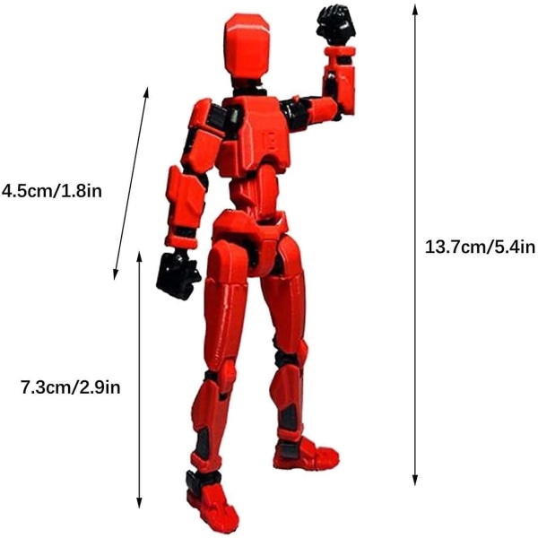 T13 Actionfigur, Titan 13 Actionfigur med 4 typer våpen og 3 typer hender, T13 3D-printet multileddet actionfigur Red-Black