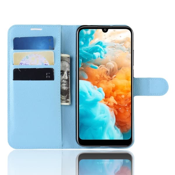 Huawei Y6 (2019) - Litchi Plånboksfodral - Ljusblå LightBlue Ljus Blå