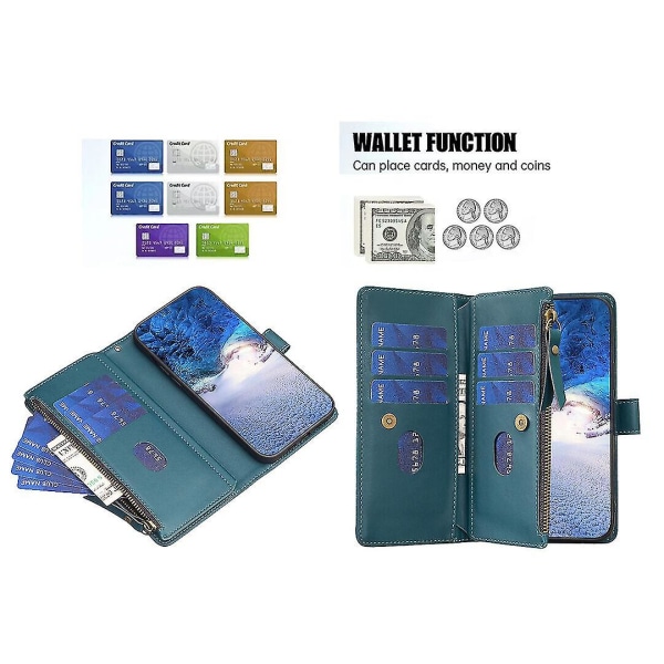 Case Realme C55:lle vetoketjullinen cover , jossa korttipidike, magneettinen suljin, yhteensopiva Realme C55 case kanssa Green