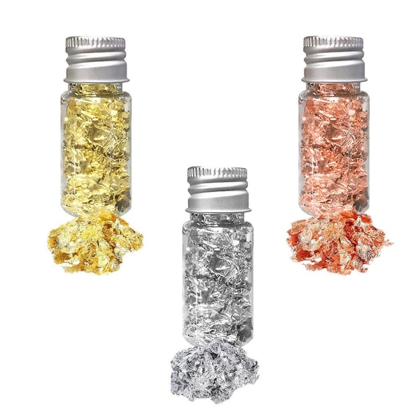 3 Flasker Gullfolie Flakes Glitter Folie Neglekunst Klistremerker Klistremerker Folie Neglespon