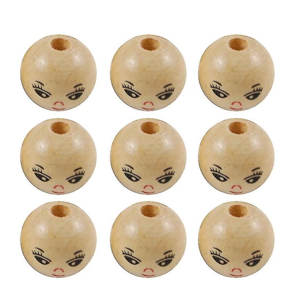 100pcs Round Wood Bead Diy String Bead Accessory Laughing Face Wood Bead (18mm)