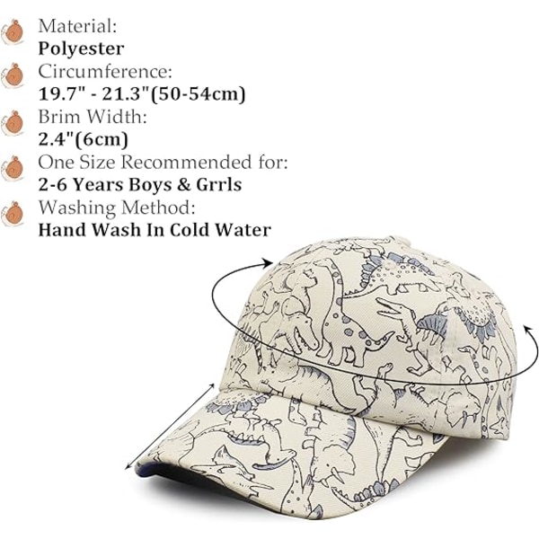 Klassisk Baby Baseball Cap Dinosaur Drenge Piger Solhat Bomuld Forår Sommer Børn Visor Hatte