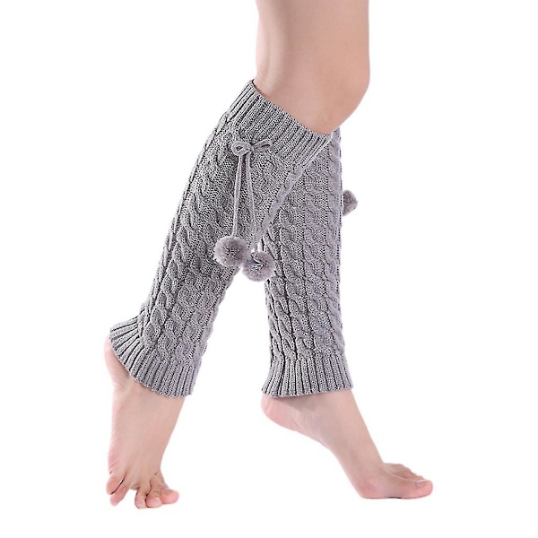 Dam vintervridna kabel stickade benvärmare söta plyschboll bowknot solid Style3