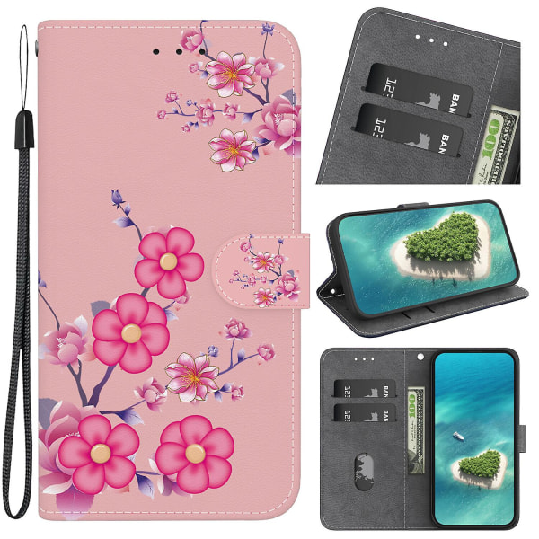 Nokia C2 2nd Edition etui, mønster Læder Flip Wallet Kortholder Kompatibel med Nokia C2 2nd Edition Cover - Sakura