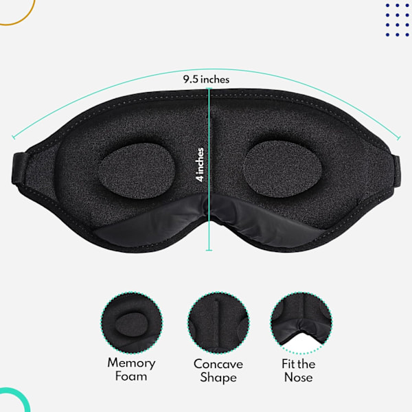 Sovemaske til søvn - 100% mørklægning 3D-kontureret sovemaske til mænd og kvinder med gaveæske, justerbar rem black 1 count (Pack of 1)