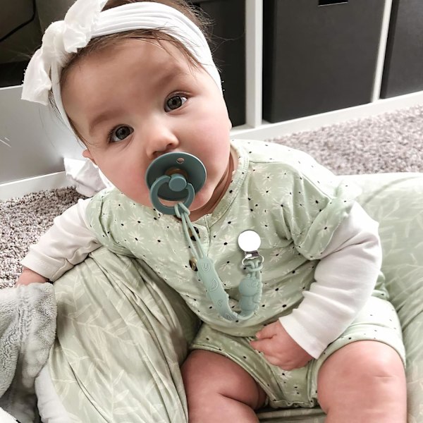 Snutthållare för napp, Soothie-napphållare, kedja för pojkar och flickor, baby shower-present (grön)