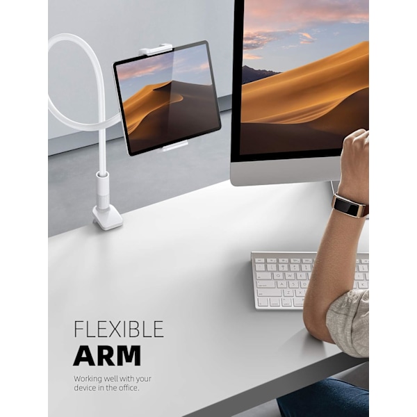 Svanehals Nettbrettholder, Fleksibel Nettbrettstativ - 36\" Lazy Arm 360 Justerbar Holder Klemme Brakett Seng for iPad Pro 9.7, 10.5, 11, 4.7-11\" Enheter white