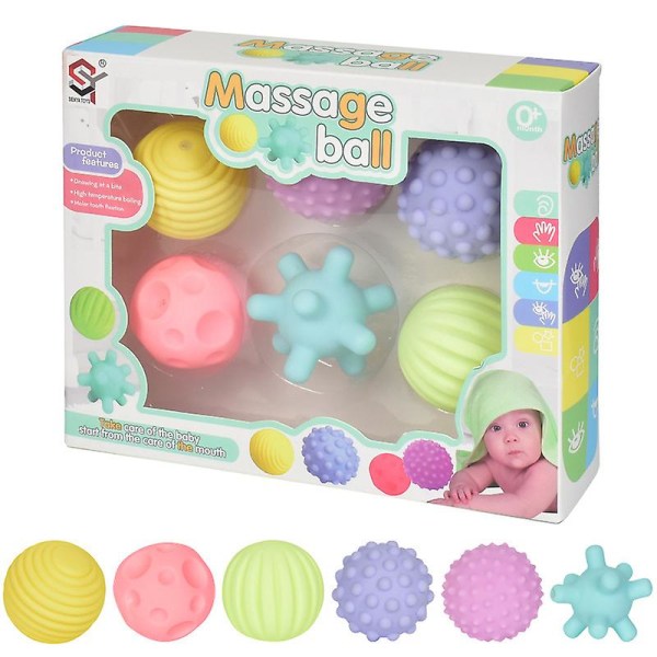 Teksturert multiballsett Utvikle babyens taktile sanser Leketøy Baby Touch Håndball Leker Babytreningsball Massasje myk ball