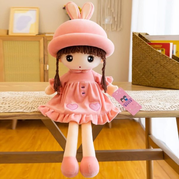 Tyttöjen pörröinen Rag Doll Pehmo pehmolelu, Rag Dolls baby hame ja hattu Söpö SoftBaby Doll Princess Pehmo