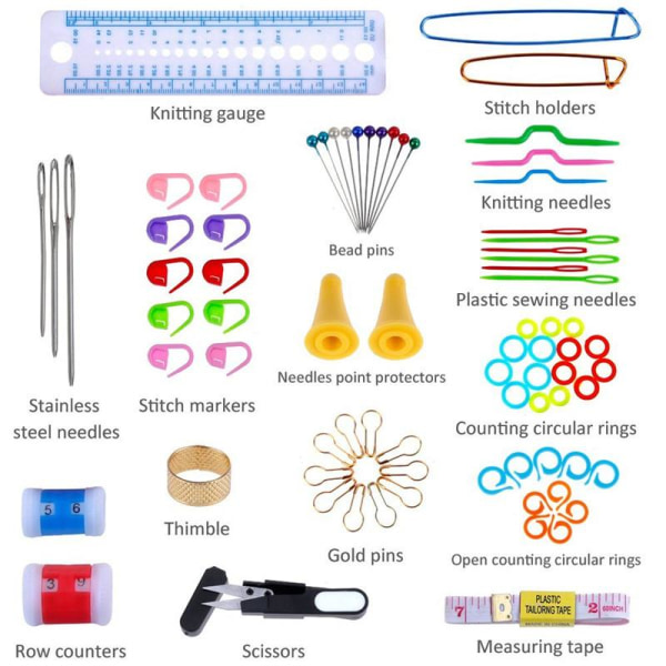 Mega-setti virkkuukoukuilla, tussilla, mittanauhalla - Knitting Kit multicolor