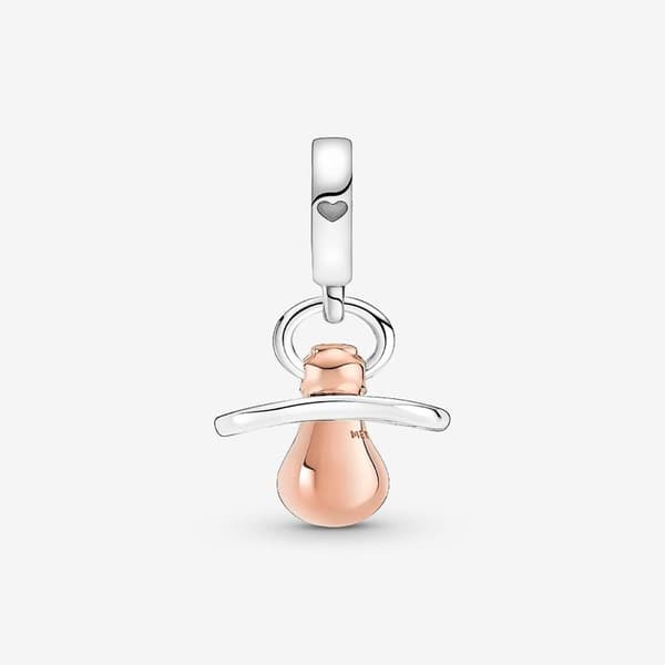 Pandora - Baby Pacifier Dangle Charm - Sterling Silver, 14k Rose Gold Plating