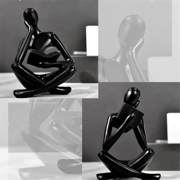 Thinkers-skulpturer, Svarte Thinkers Harpiksstatue Lesende Ornament, Thinkers Skulpturdekorasjon, Mod