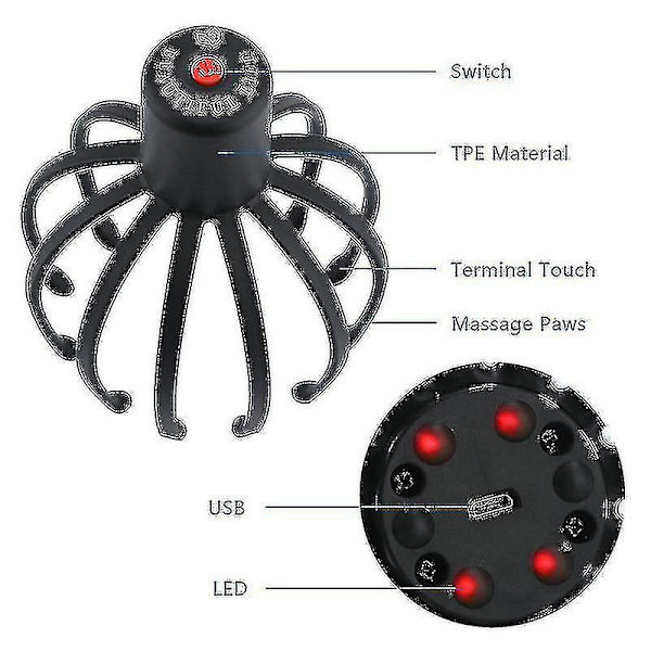Jsir Elektrisk Hovedmassage Smart Octopus Claw Hovedbundsmassager Terapeutisk Kradser Stressaflastning Jsir