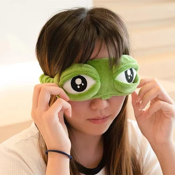 Ögonmask Söt Sovmask Grön Groda Sovmask Fluff Mjuk Ögonskugga 3D Rolig Groda Ögonmask för Män och Kvinnor Sömn (1 st) green
