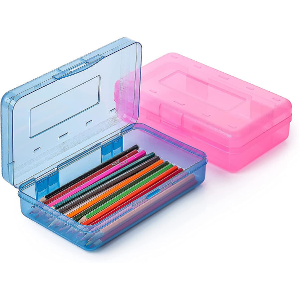 Veeki 2-pack pennask, blandad färg, case i plast för barn, skolmateriallåda, förvaring av kritalåda, plastlåda, liten förvaringslåda