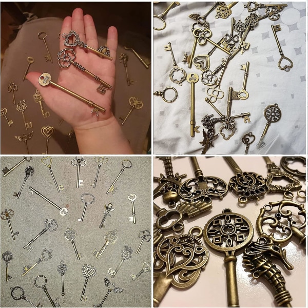 50 st stora antika bronsskelettnycklar Rustik nyckel för bröllopsdekoration, halsbandshängen