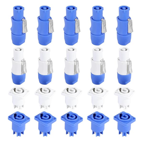 10 set PowerCON Typ A NAC3FCA+NAC3MPA-1 Chassikontakt Panelladapter Vit & blå