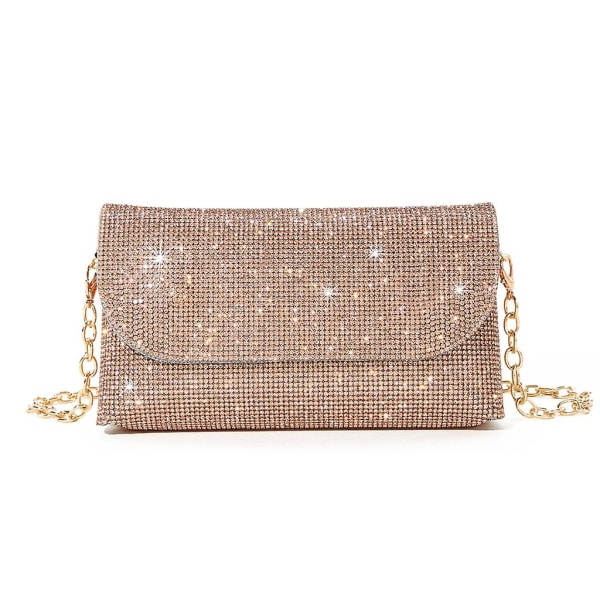 Glitter Evening Clutch Bag för Kvinnor Kedja Axelväska Bröllopsfest Handväska Champagne