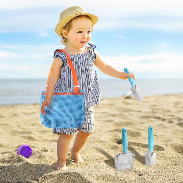 Strand Mesh Spade | Kids Shell Collecting Scooper Set | Komplett Strand Playset, Inkluderer Sand Spade Sand Sifters Shell Collect Bag
