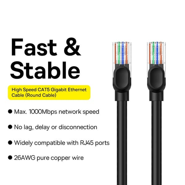 BASEUS 2 m Cat5 RJ45 Netværkskabel Sort