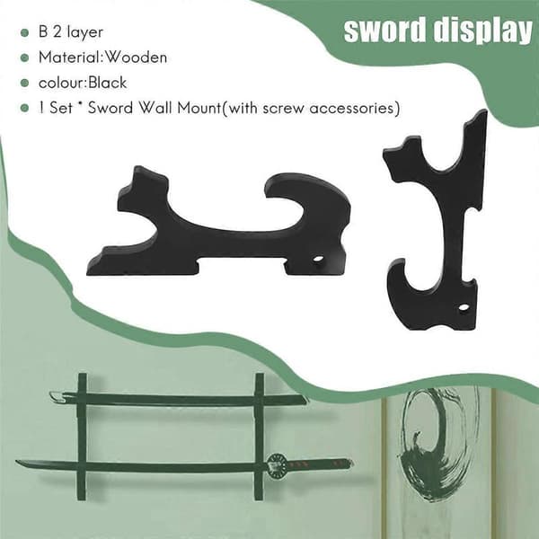 Sværd Vægmontering 2/Sæt 1-lags Polstret Krog Katana Holder Justerbar Display Hænger til Samurai Sværd Black B