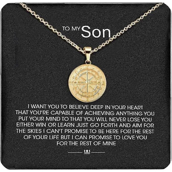 Rask levering til min sønn - kompass anheng gave personlig kompass halskjede Milepæl kompass halskjede for sønn mote smykker gave for menn Gold
